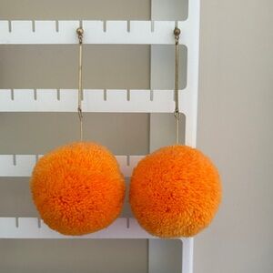 Orange Pom Pom Earrings
